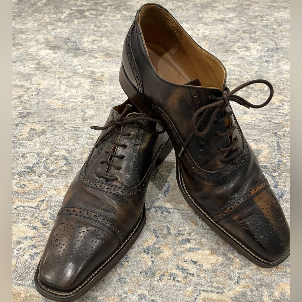 Men’s Italian brown leather dress shoes Oxford style sz 46EU/12 US